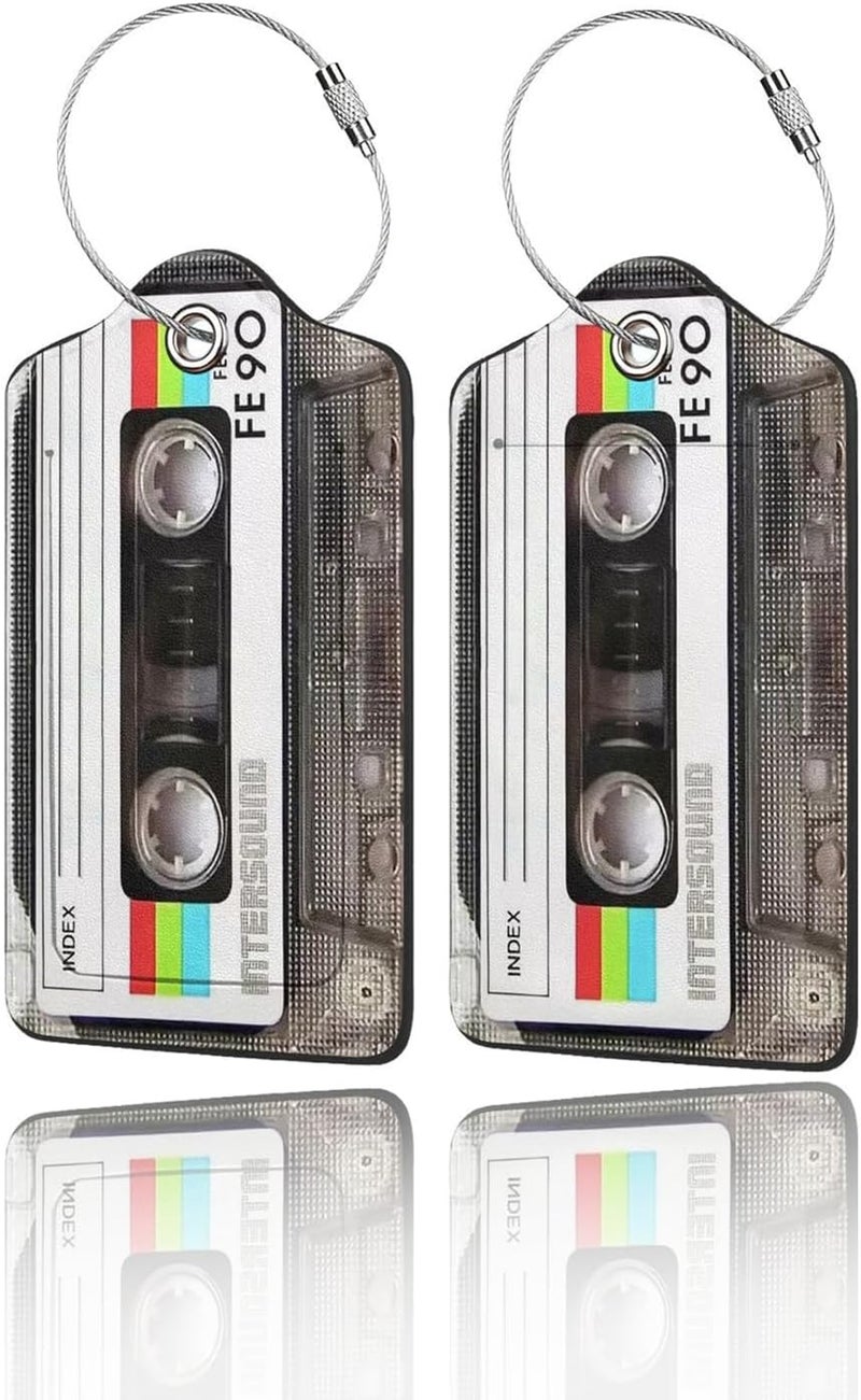 GACCAP 2 Pack Luggage Tags for Suitcase, Privacy Cover ID Label with Stainless Steel and Address Card for Travel Bag Backpack Cruise Ship Essentials Tag Women Men - Retro Cassette Tape - Image 1